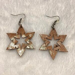 Hand Cut Alaska Paper Birch Bark Sparkle Snowflake Earring Silver Tone Ear Hook